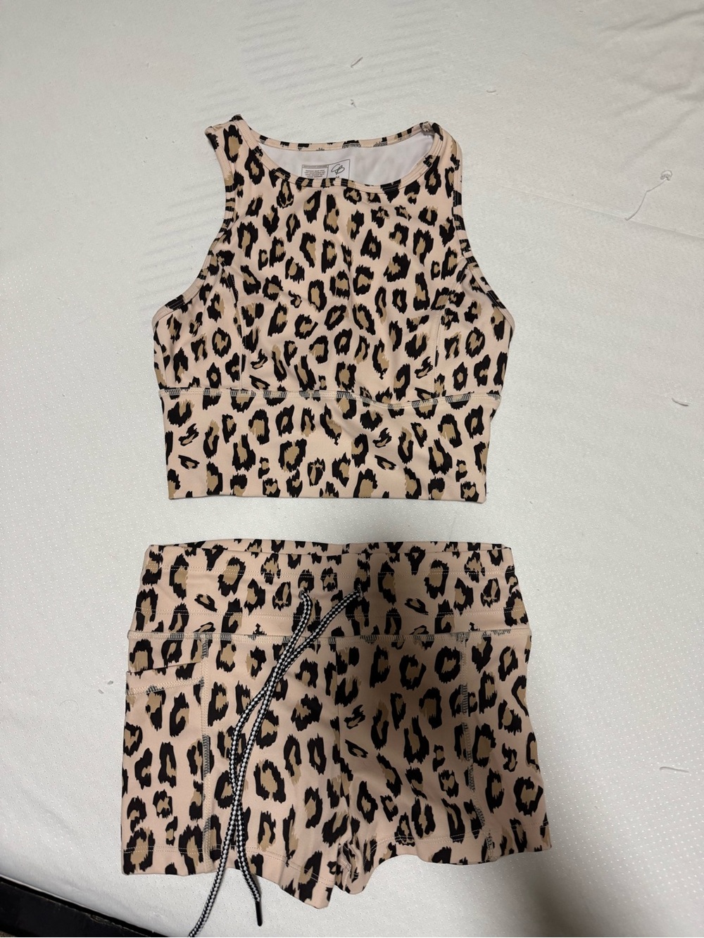 Celestial Bodiez Leopard Print Athletic Shorts and Crop Tank - Tan & Black